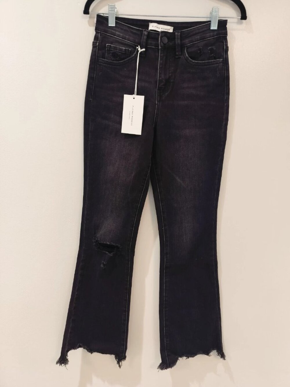 Flying Monkey High Rise Bootcut Jeans Women's Size 25 Black Raw Hem NWT